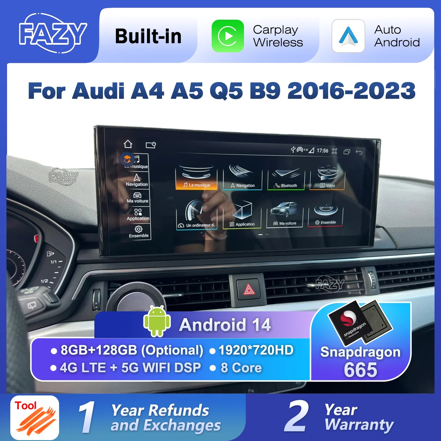 LuxRide™ 12.3'' Android 14 Carplay Touch Screen For Audi A4 A5 Q5 B9 2016-2023 Car Stereo Radio Multimedia Player WIFI 4G GPS Navigation