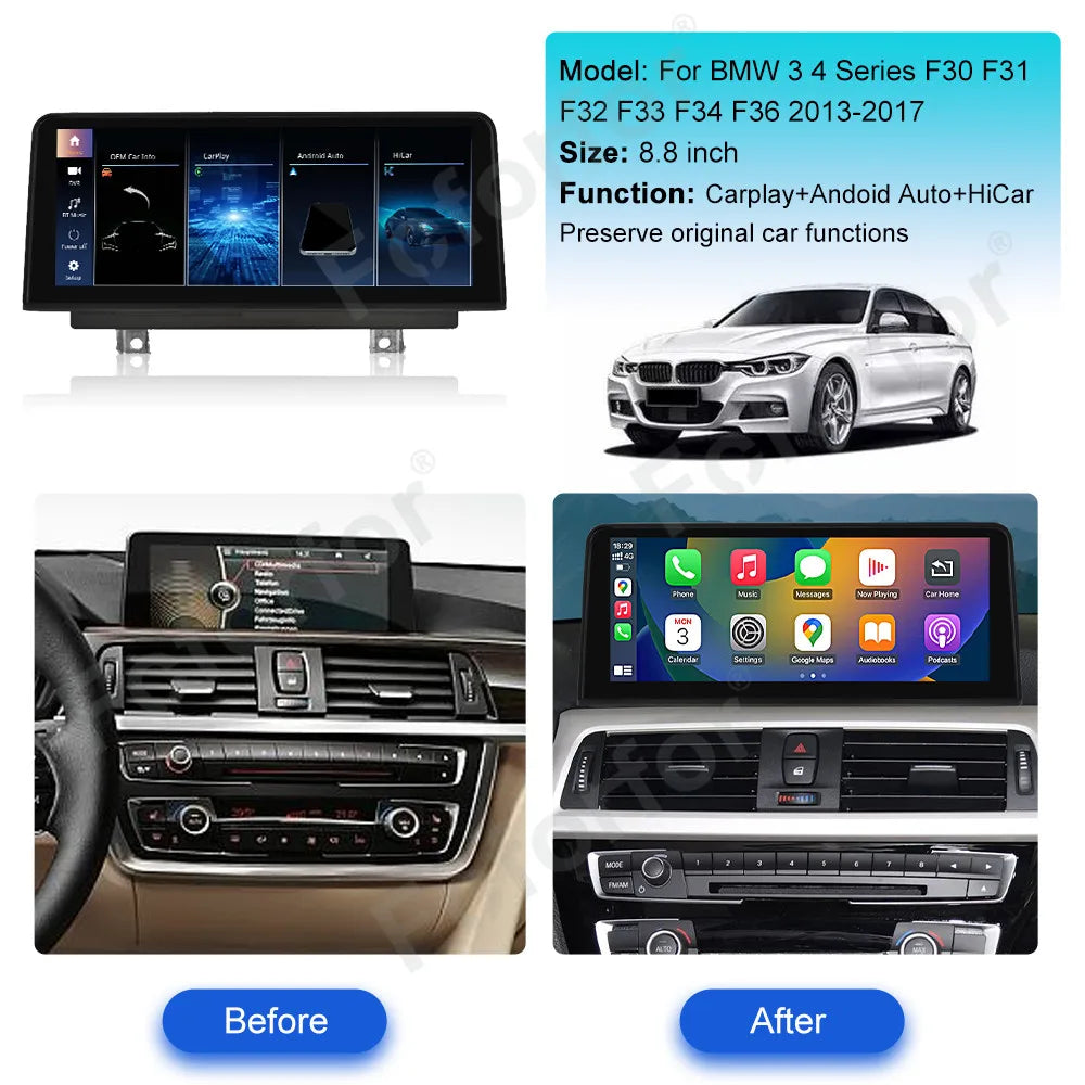 LuxRide™  10.25''Linux Wireless Carplay Screen Multimedia Bt Gps Car Radio Player for BMW3/4SeriesF30-36 2013-2017 NBT CIC CCC