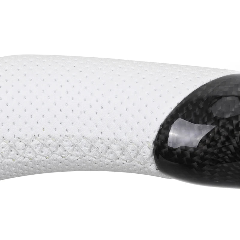 LuxRide™ M Sport White Leather Forged Carbon Fiber Steering Wheel for F Series (F10/F30)-Customizable Stitch Color & 50mm Grip Size