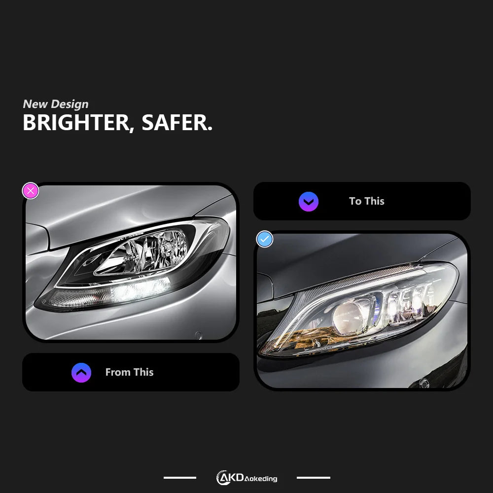 LuxRide™  Benz W205 Headlight Projector Lens C-Class C180 C200 C260 C300
