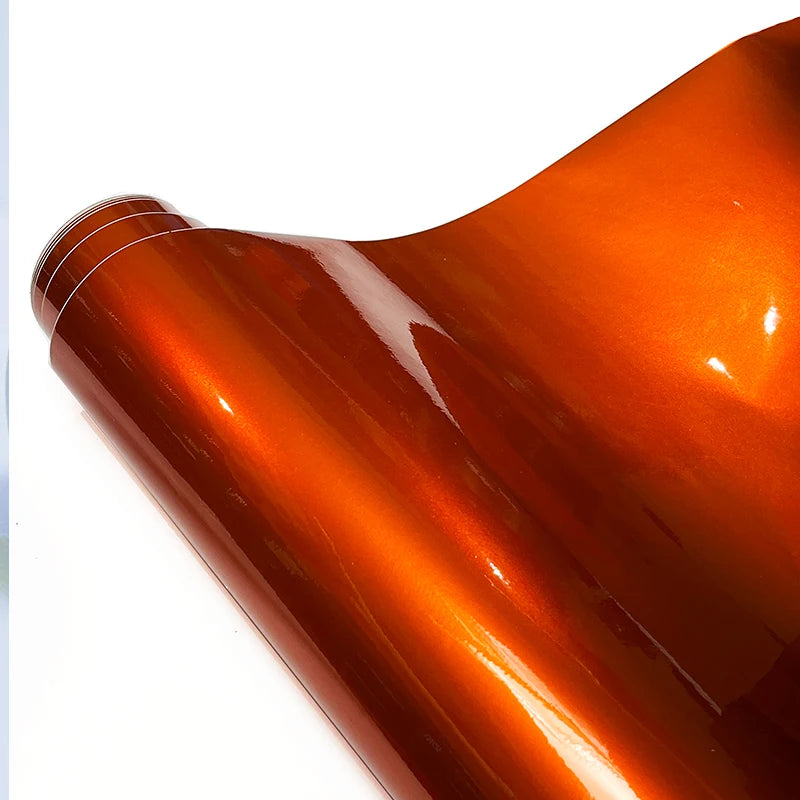 LuxRide™ Ultra Glossy Orange Metallic Vinyl Wrap Film Roll With Air Release Self Adhesive