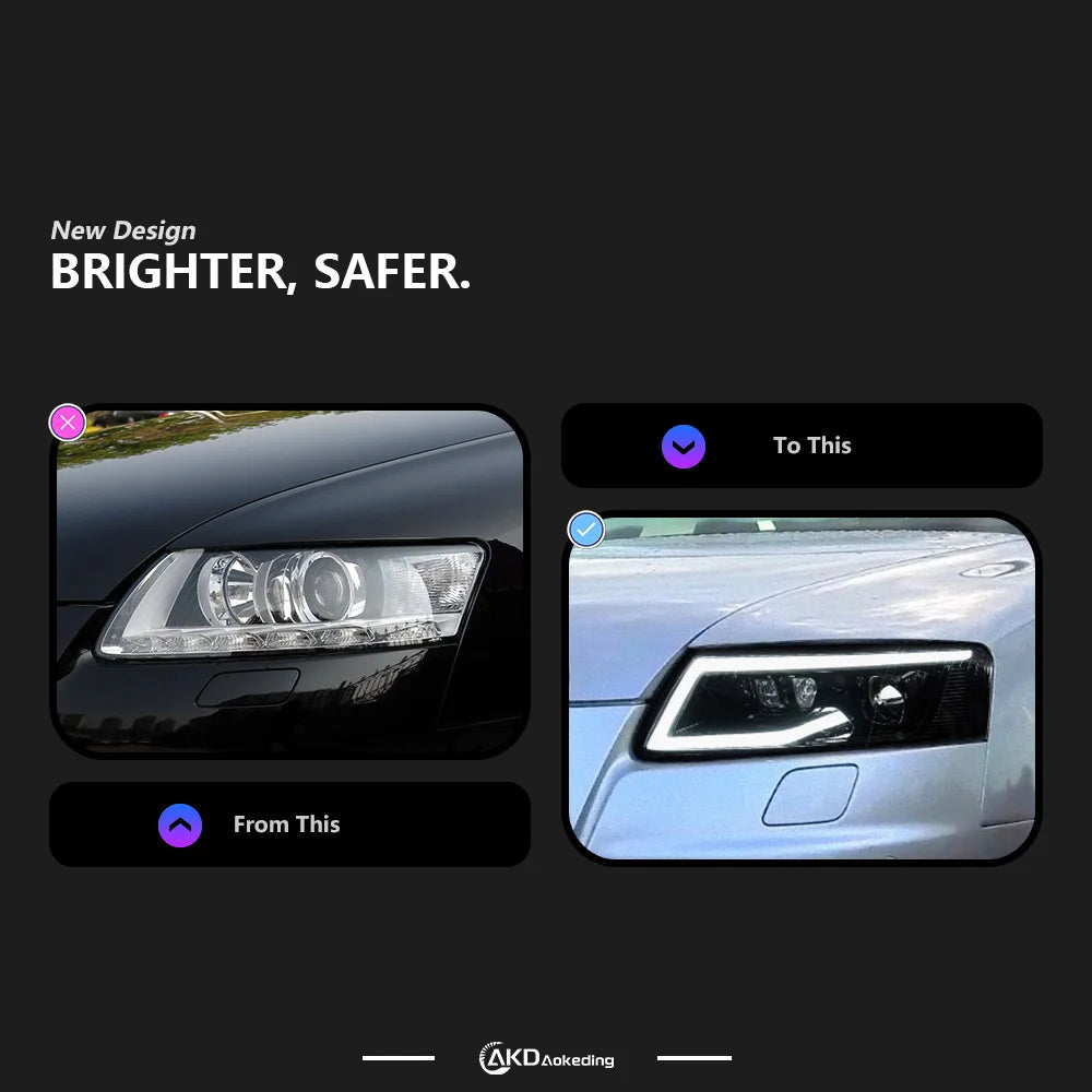LuxRide™  Audi A6 Headlights 2005-2011 A6 C6 LED Headlight Dynamic Signal Animation DRL Bi Xenon