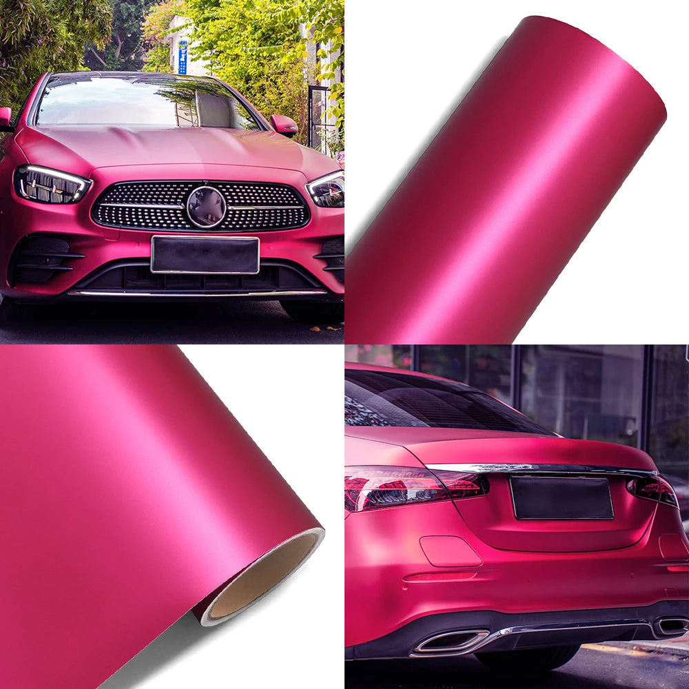 LuxRide™ Matte Satin Ice Film Rose Red Car Wrap Stickers Color Change Vinyl Film Bubble Free