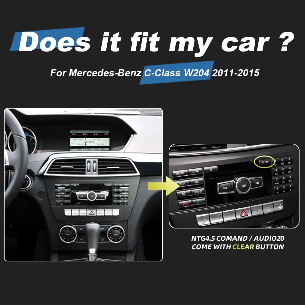 LuxRide™ Android 14 Auto Radio Carplay For Mercedes C Class W204 2011-2014 Car Multimed Player Screen BT WIFI Stereo GPS Navi