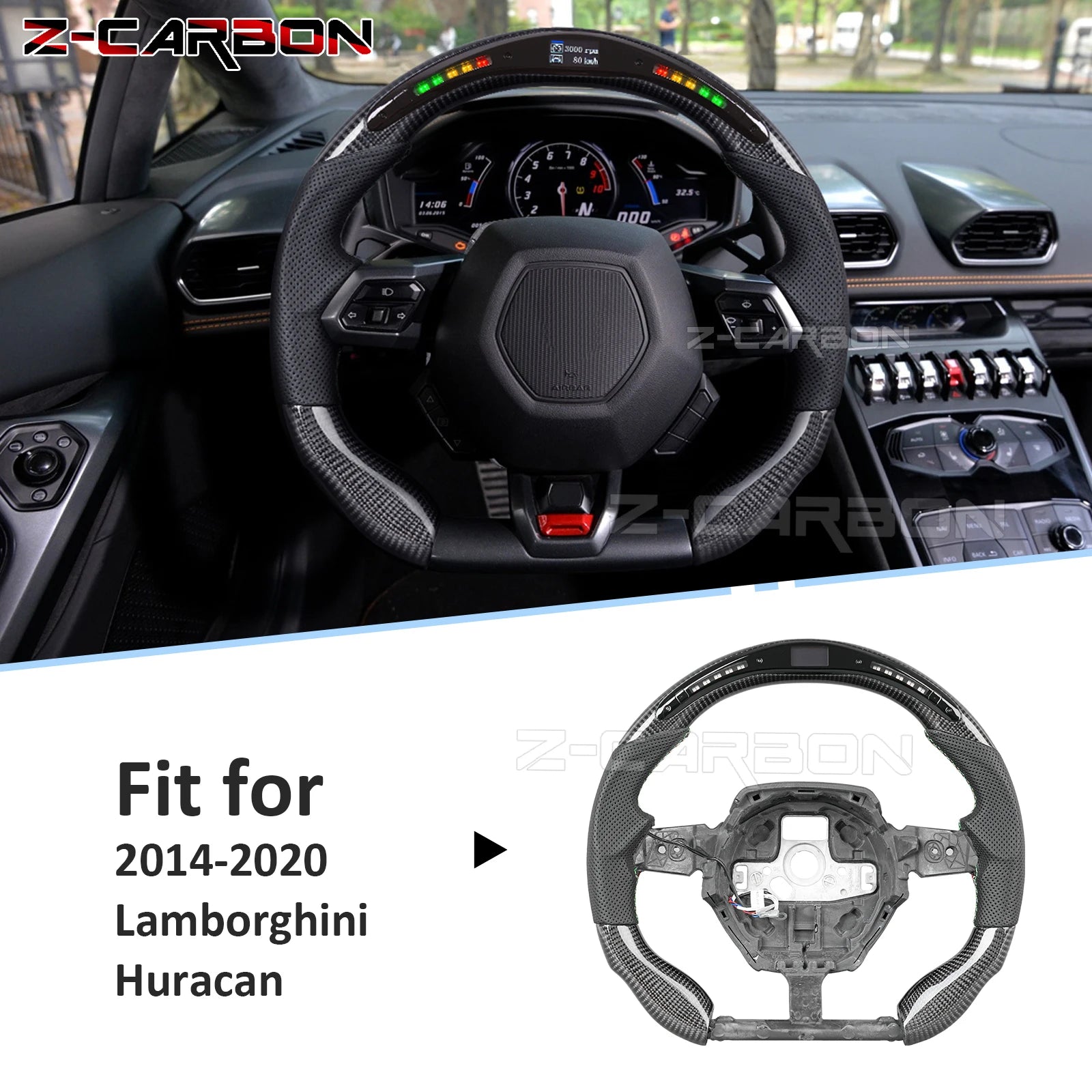 LuxRide™  LED Real Carbon Fiber Steering Wheel For 2016-2023 Lamborghini Huracán