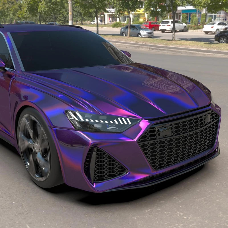 LuxRide™ Premium Gloss Holographic Chrome Purple Vinyl Wrap Roll Self Adhesive Decal