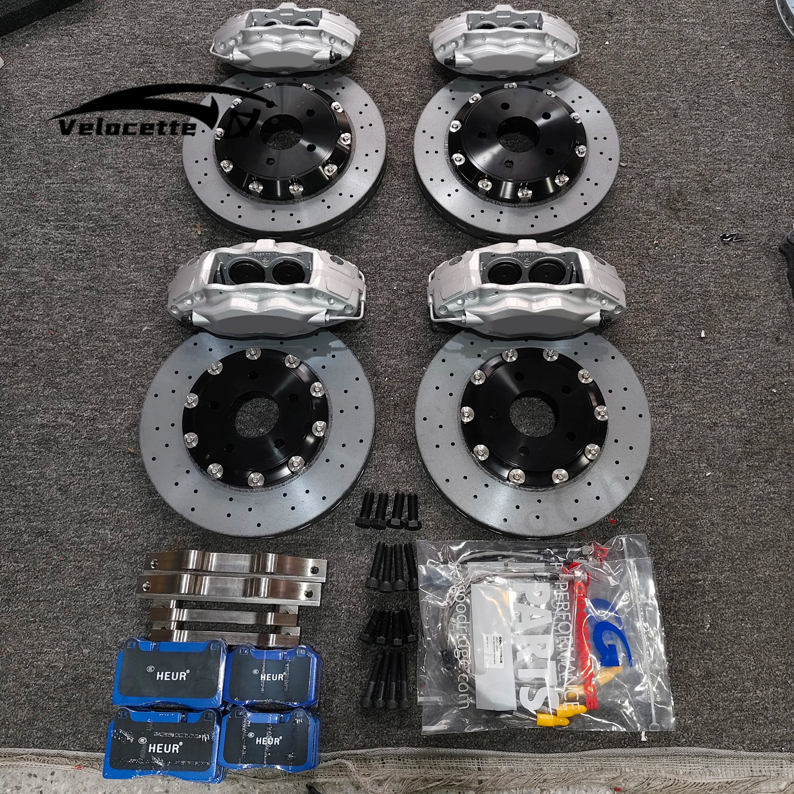 LuxRide™ Carbon Ceramic Rotor 4 Pistons F50 F40 Caliper Brake Kit CCB High Carbon Brake Pads For Nissan 350Z