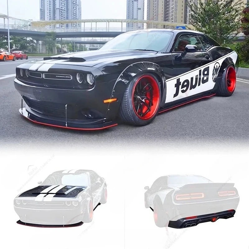 LuxRide™Carbon Fiber Car Body Kit for Dodge Challenger Front Lip, Side Skirts, and Rear Lip Modification