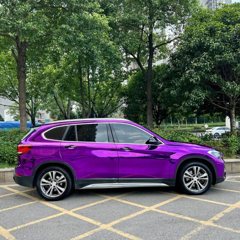 LuxRide™  Premium Stretchable Purple Mirror Chrome Vinyl Wrap Film Roll DIY Self Adhesive Decal