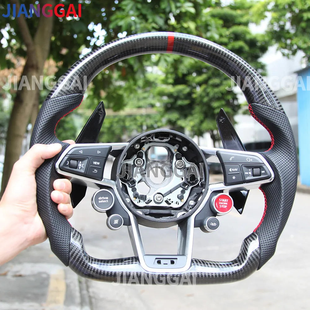 LuxRide™ Carbon Fiber Steering Wheel For Audi R8 TT TTS TTRS Steering Wheel Customized One Start Buttons Sport Wheel Assembly 2016-2023