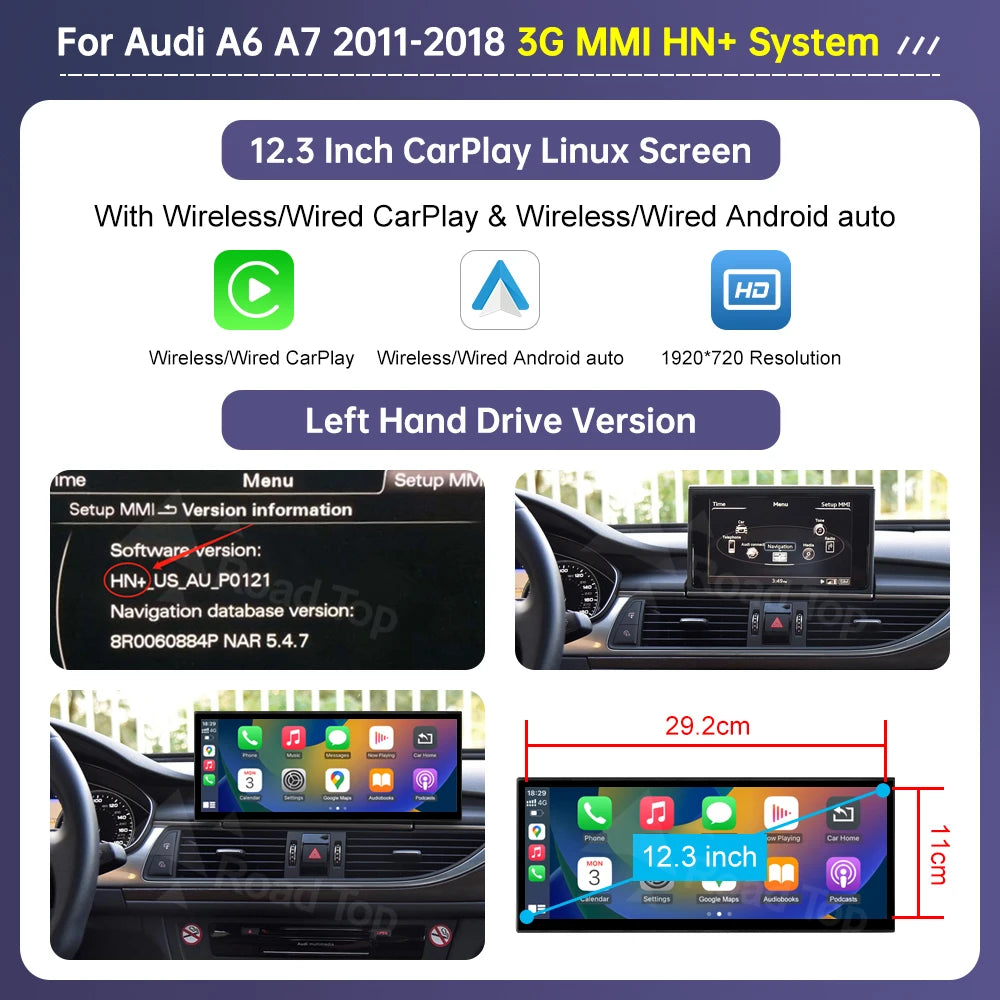 LuxRide™ 12.3" Linux Screen For Audi A6 C6 A7 C7 2011-2018 with Wireless CarPlay Android Auto Airplay Car Radio Player