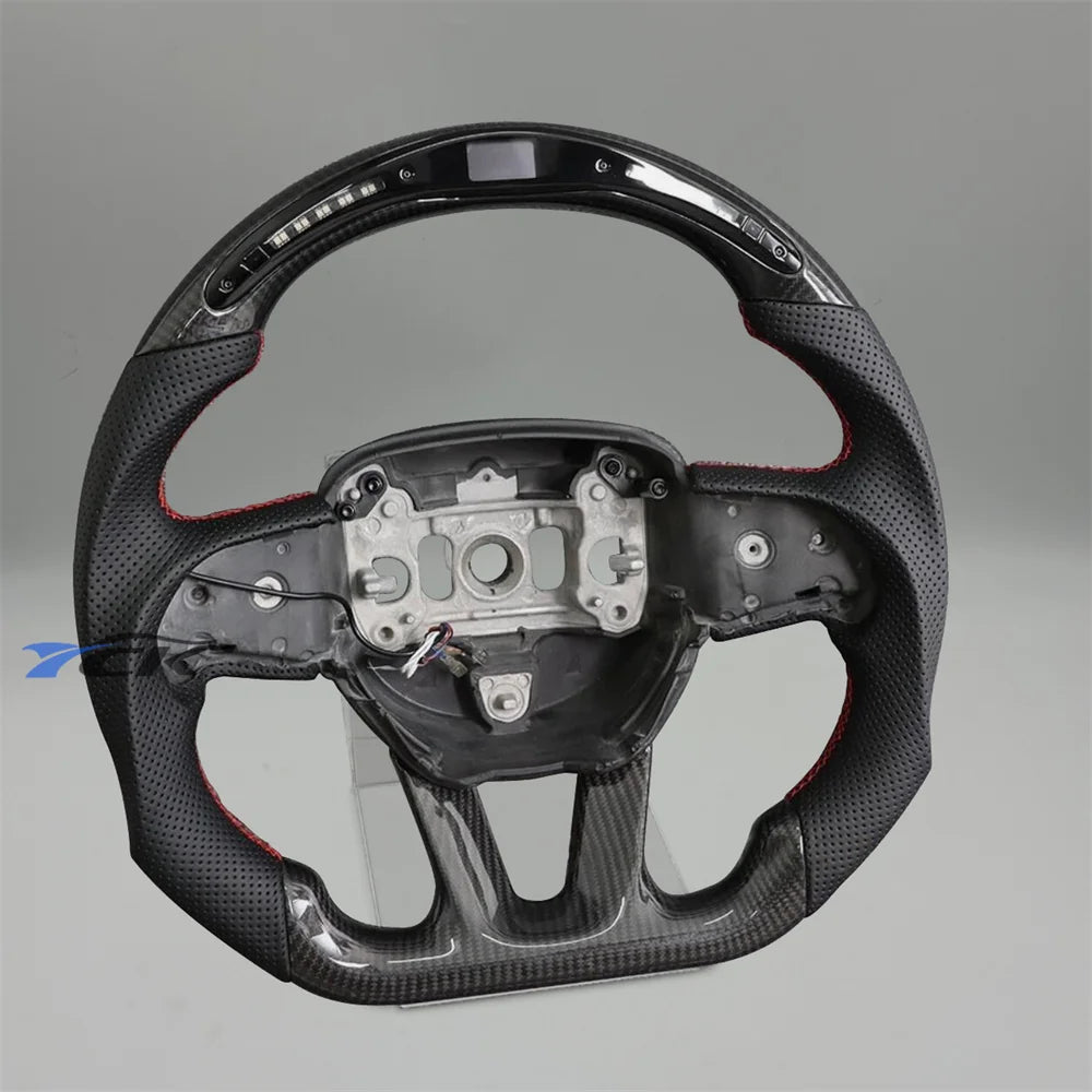 LuxRide™  LED steering wheels for car Carbon Fiber Black Leather For 2015 2016 2017 2018 2019 2020 2021 2022 Dodge Charger Challenger SRT