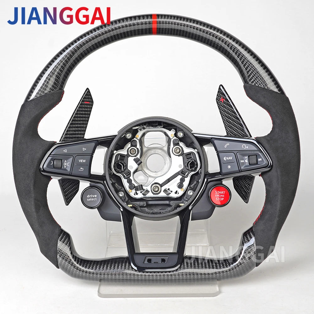 LuxRide™ Carbon Fiber Steering Wheel For Audi R8 TT TTS TTRS Steering Wheel Customized One Start Buttons Sport Wheel Assembly 2016-2023