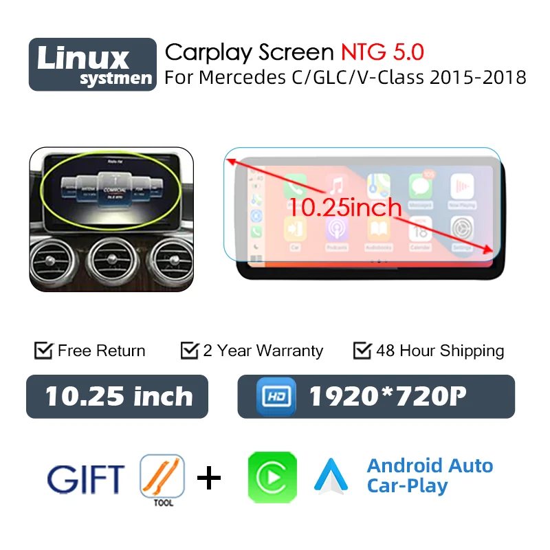 LuxRide™  Carplay Screen For Mercedes C Class W205 GLC X253 C180 C200 300 350 2015-2018 Car Multimedia Player Android Auto Radio
