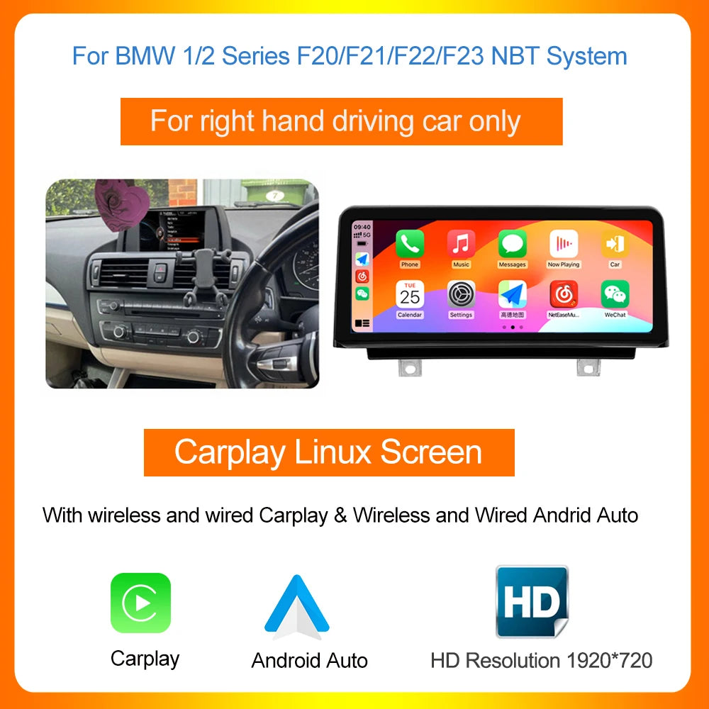 LuxRide™  10.25”1920*720 Wireless Carplay Android Auto Car multimedia player for F20 F21 F22 F30 F31 F32 F33 F34 F36 NBT 2013-2017