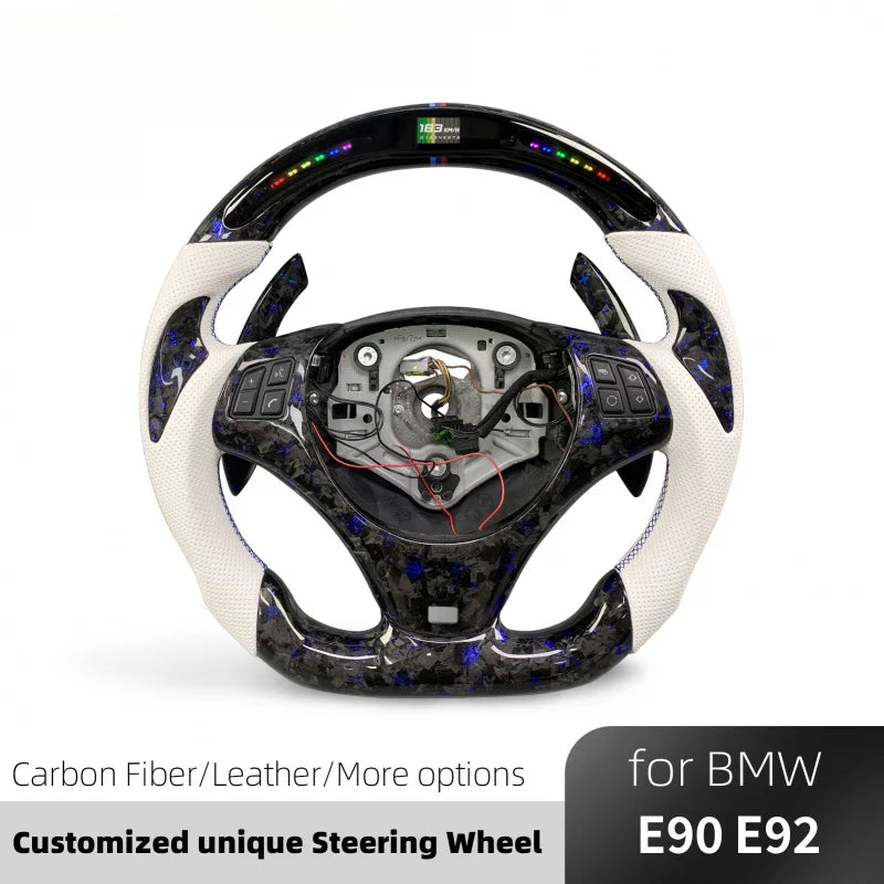 LuxRide™   Carbon Fiber Steering Wheel E90 E91 E92 E93 M3 3-Series 328i 330i 335d 1-Series 135i with LED Rpm