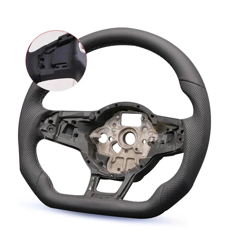 LuxRide™ Steering Wheel Sports Half Alcantara Leather Perforated For VW Golf MK7 7.5 GTI GTD GTE R Polo RLine Blue Stitching