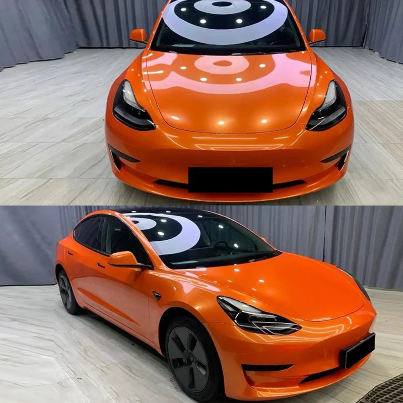 LuxRide™ Ultra Glossy Orange Metallic Vinyl Wrap Film Roll With Air Release Self Adhesive