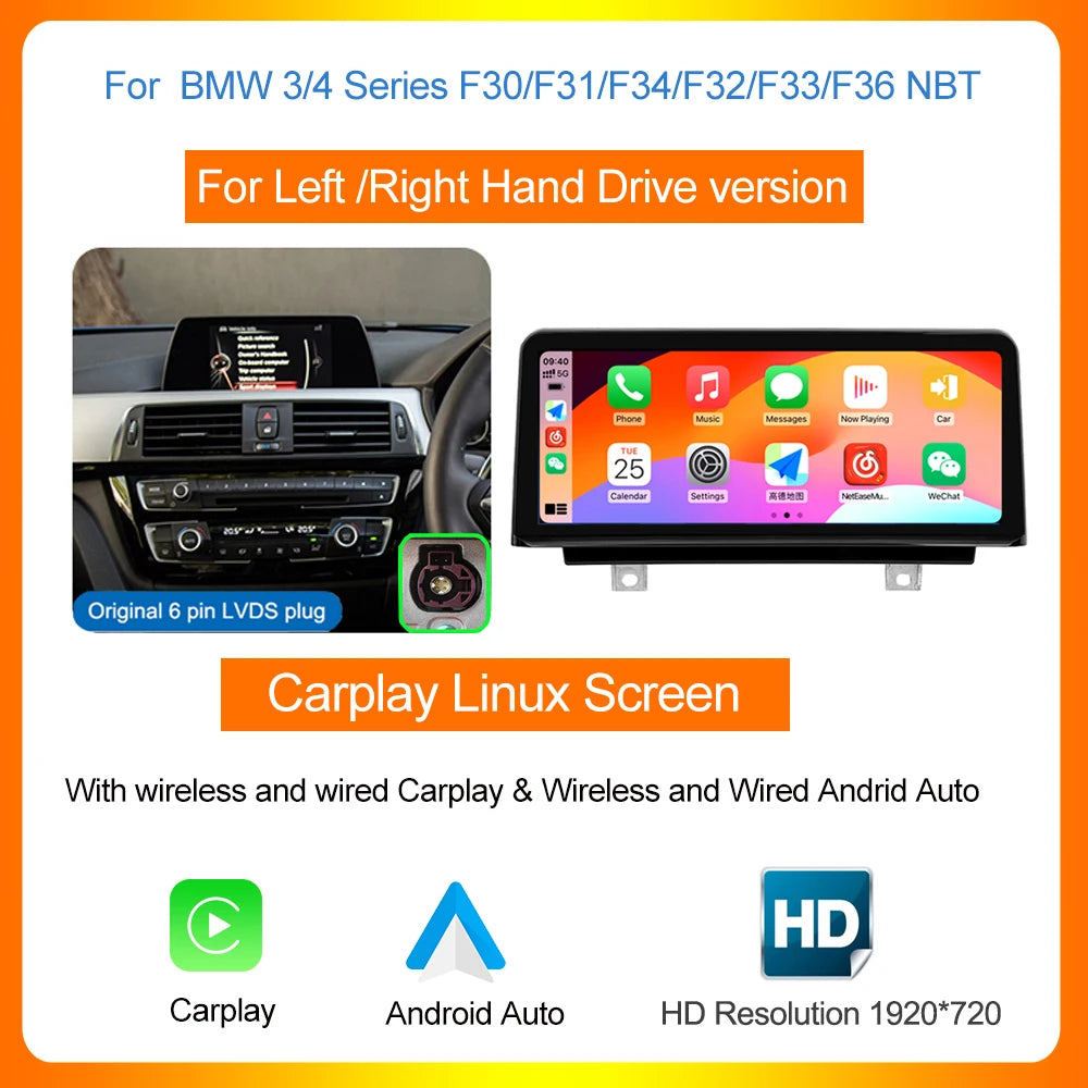 LuxRide™  10.25”1920*720 Wireless Carplay Android Auto Car multimedia player for F20 F21 F22 F30 F31 F32 F33 F34 F36 NBT 2013-2017