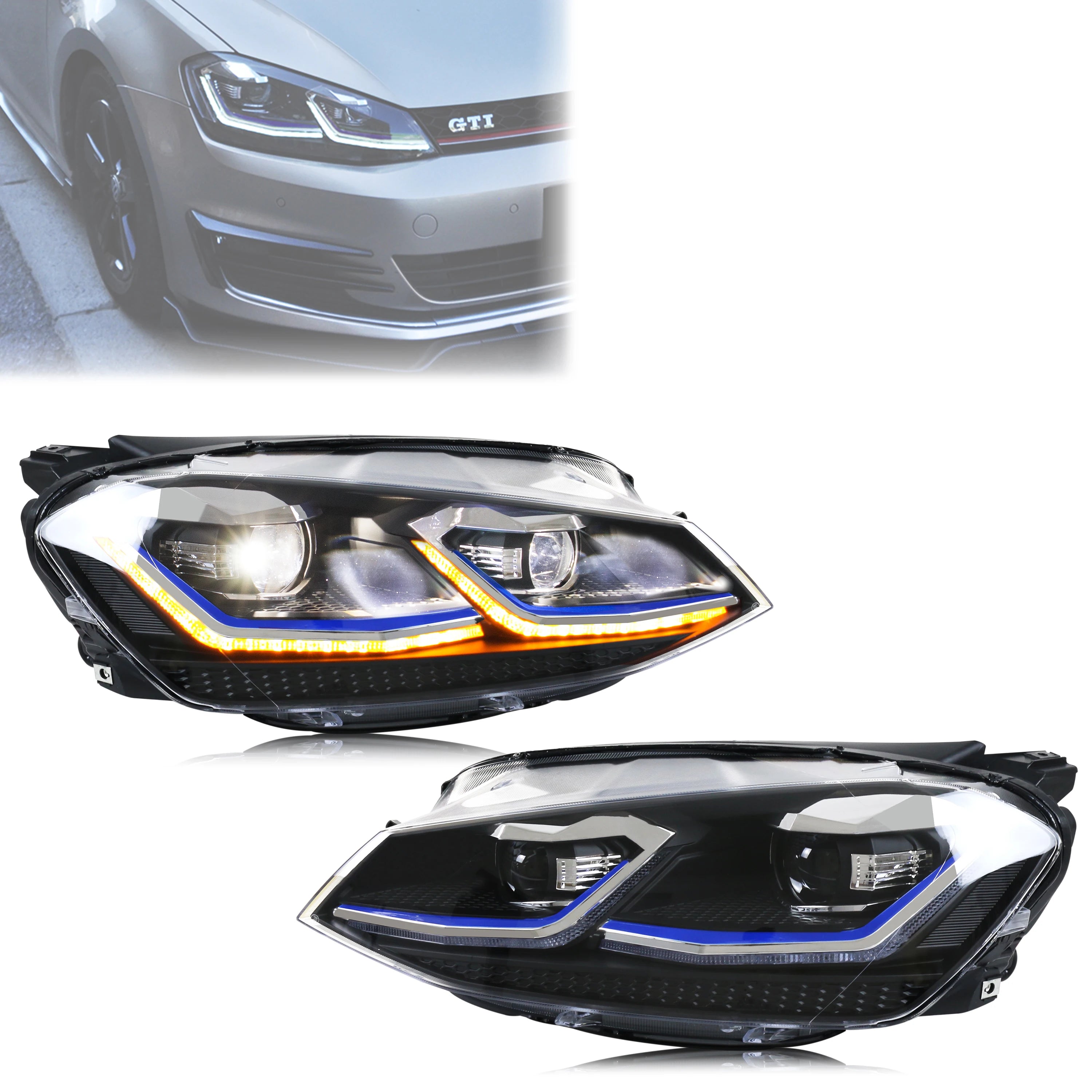 LuxRide™  Headlights for Volkswagen VW Golf 7 MK7 VII 2013-2017 Sequential Turn Signal Front Lamps Assembly Not Fit GTI & Xenon Model