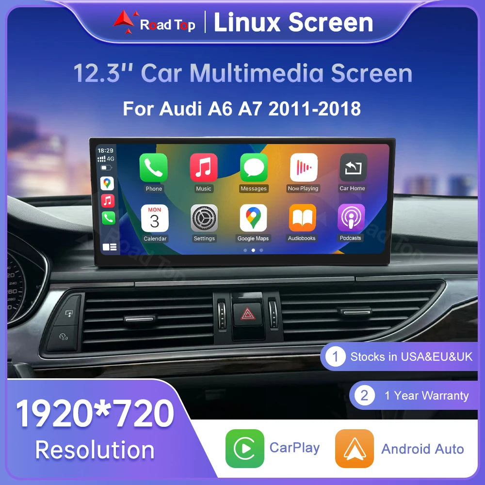 LuxRide™ 12.3" Linux Screen For Audi A6 C6 A7 C7 2011-2018 with Wireless CarPlay Android Auto Airplay Car Radio Player