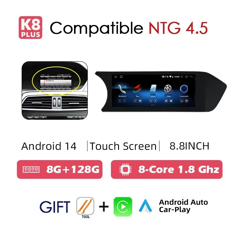 LuxRide™ Android 14 Auto Radio Carplay For Mercedes C Class W204 2011-2014 Car Multimed Player Screen BT WIFI Stereo GPS Navi