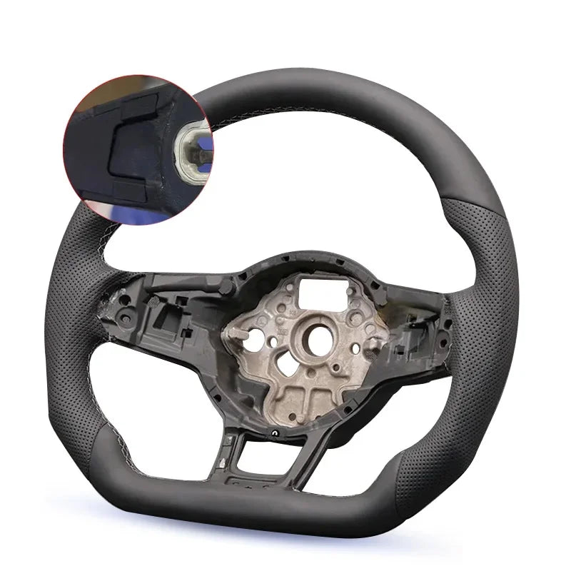 LuxRide™ Steering Wheel Sports Half Alcantara Leather Perforated For VW Golf MK7 7.5 GTI GTD GTE R Polo RLine Blue Stitching