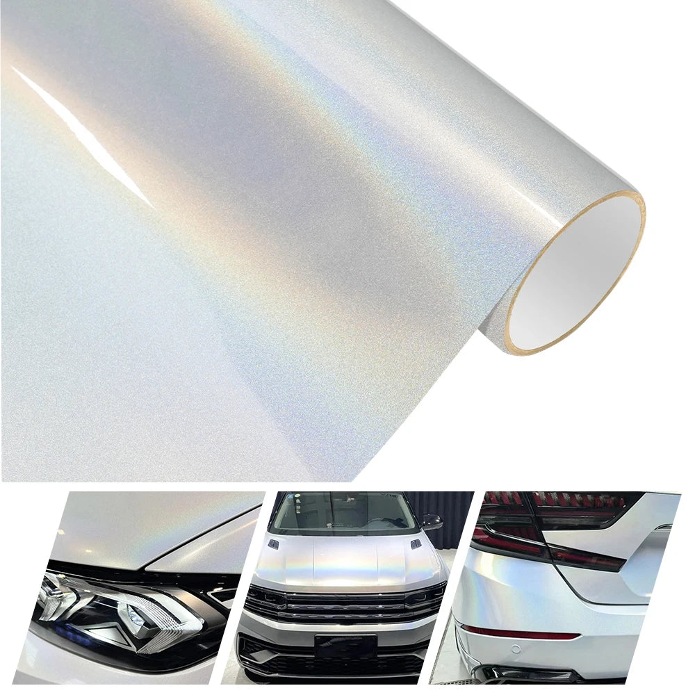 LuxRide™ Highest Quality Glossy Rainbow Laser 5D Iridecence Laser White Vinyl Wrap