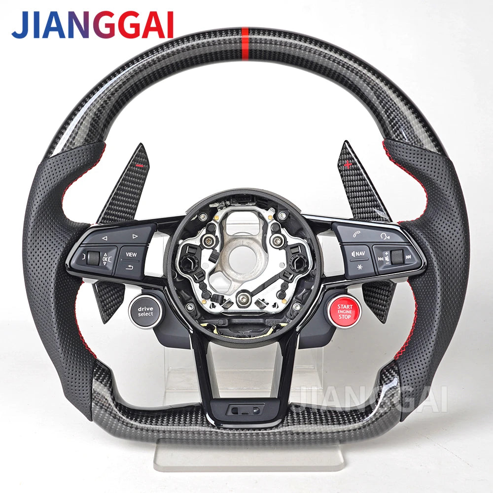 LuxRide™ Carbon Fiber Steering Wheel For Audi R8 TT TTS TTRS Steering Wheel Customized One Start Buttons Sport Wheel Assembly 2016-2023