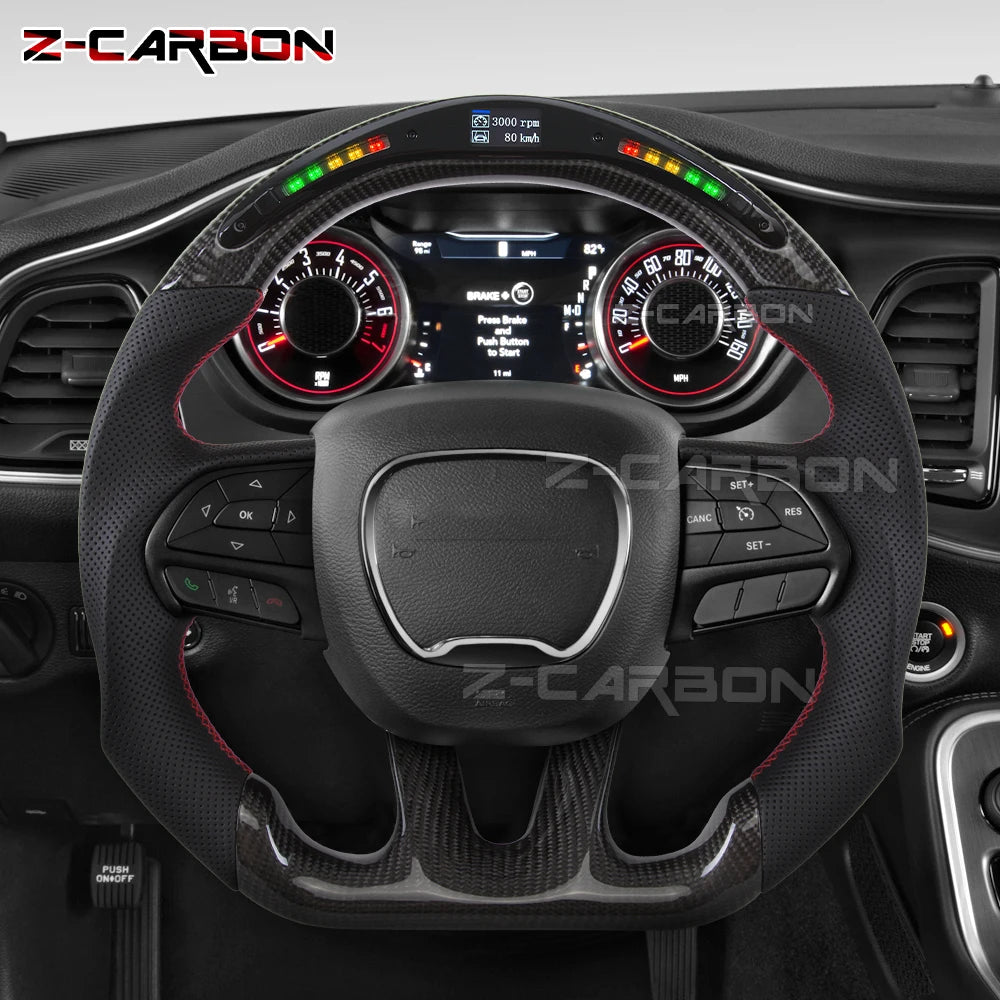 LuxRide™  Carbon Fiber Steering Wheel For Dodge Challenger Charger 2015-2024 LED Steering Wheel For Jeep Grand Cherokee SRT 14-24