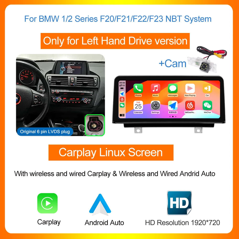 LuxRide™  10.25”1920*720 Wireless Carplay Android Auto Car multimedia player for F20 F21 F22 F30 F31 F32 F33 F34 F36 NBT 2013-2017