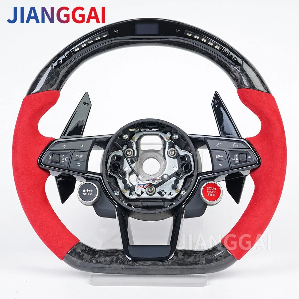 LuxRide™ Carbon Fiber Steering Wheel For Audi R8 TT TTS TTRS Steering Wheel Customized One Start Buttons Sport Wheel Assembly 2016-2023