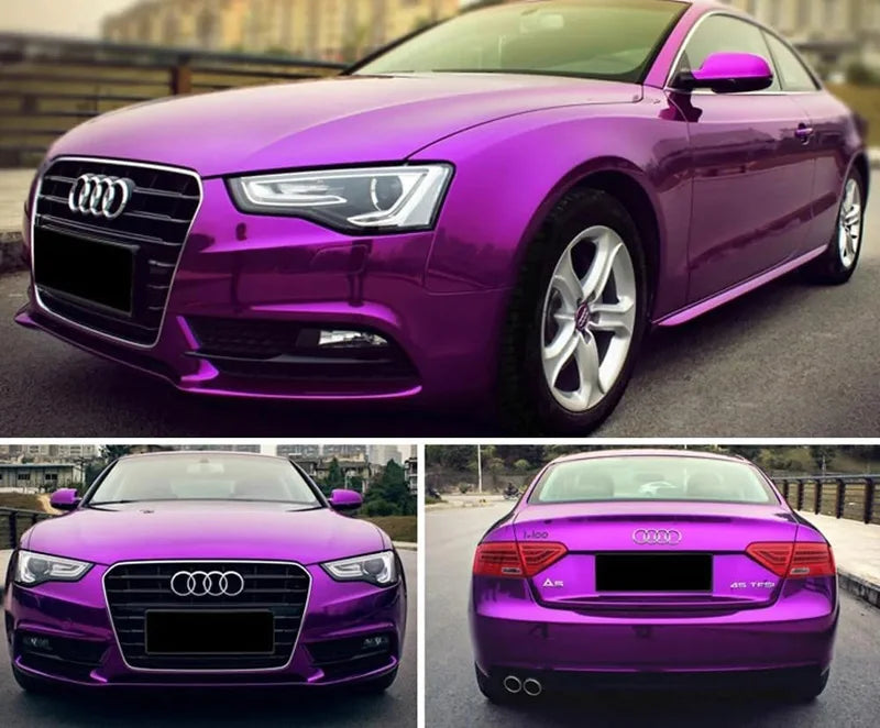 LuxRide™  Premium Stretchable Purple Mirror Chrome Vinyl Wrap Film Roll DIY Self Adhesive Decal