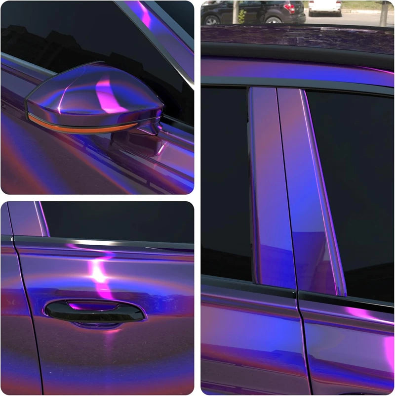 LuxRide™ Premium Gloss Holographic Chrome Purple Vinyl Wrap Roll Self Adhesive Decal