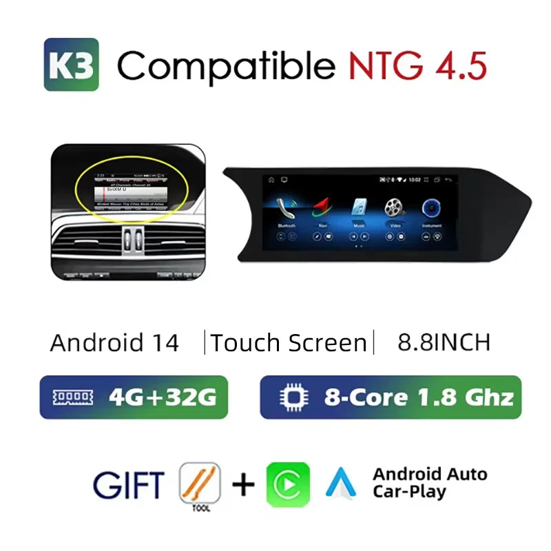 LuxRide™ Android 14 Auto Radio Carplay For Mercedes C Class W204 2011-2014 Car Multimed Player Screen BT WIFI Stereo GPS Navi