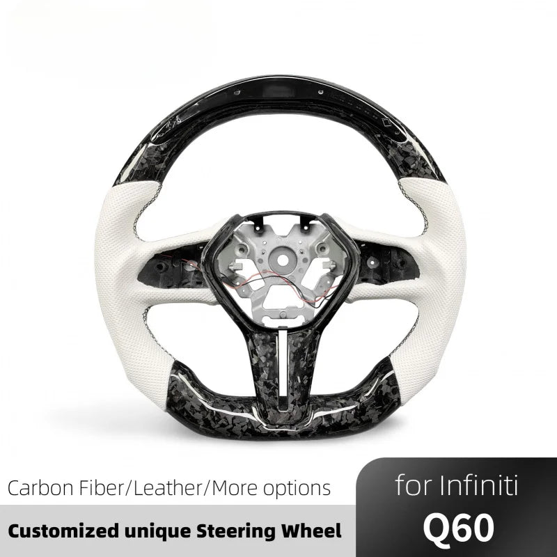 LuxRide™ Customized Forged LED Carbon Fiber Perforated Leather Steering Wheel Q60 QX55 Q50 2017 2024