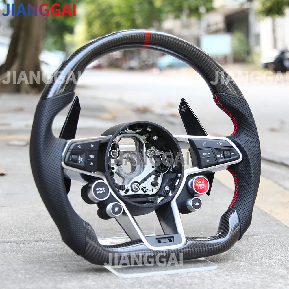 LuxRide™ Carbon Fiber Steering Wheel For Audi R8 TT TTS TTRS Steering Wheel Customized One Start Buttons Sport Wheel Assembly 2016-2023
