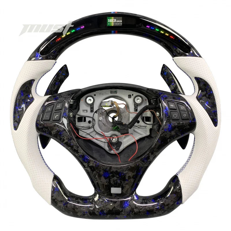 LuxRide™   Carbon Fiber Steering Wheel E90 E91 E92 E93 M3 3-Series 328i 330i 335d 1-Series 135i with LED Rpm