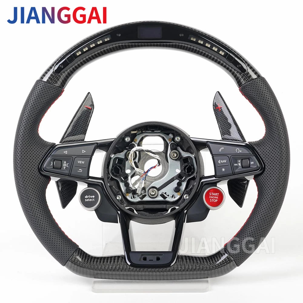 LuxRide™ Carbon Fiber Steering Wheel For Audi R8 TT TTS TTRS Steering Wheel Customized One Start Buttons Sport Wheel Assembly 2016-2023