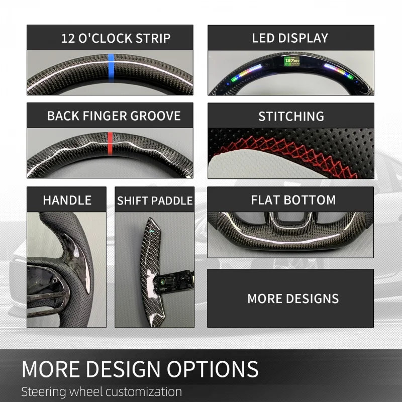 LuxRide™ Customized Forged LED Carbon Fiber Perforated Leather Steering Wheel Q60 QX55 Q50 2017 2024