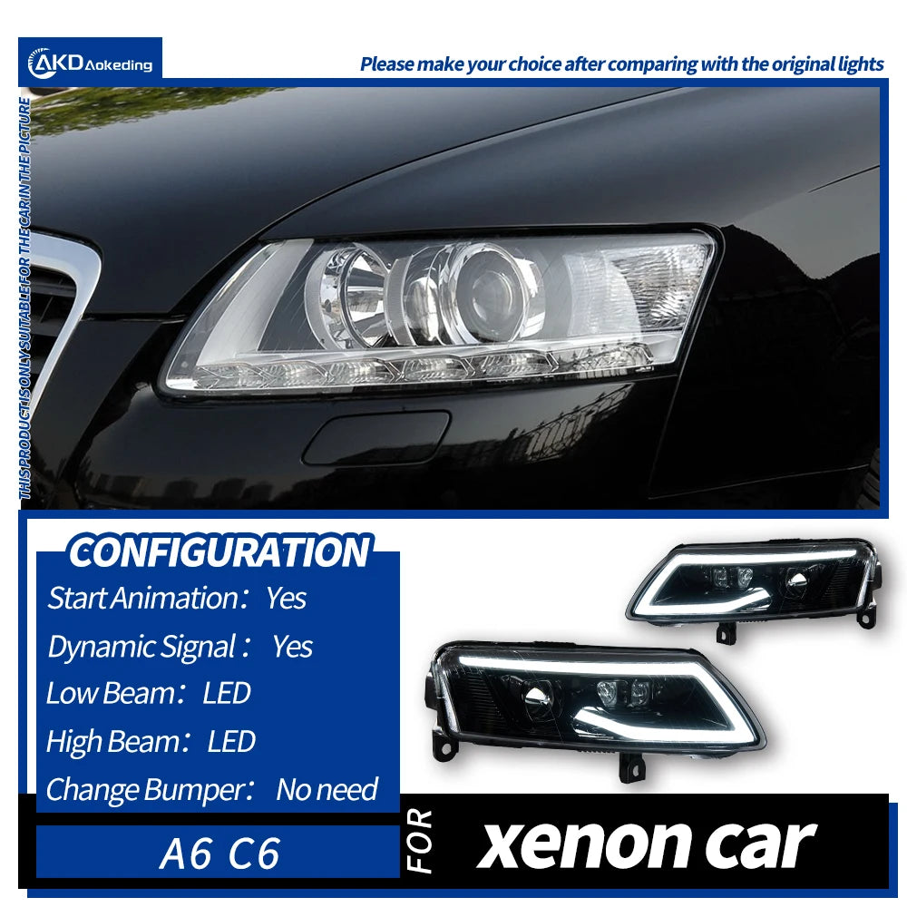 LuxRide™  Audi A6 Headlights 2005-2011 A6 C6 LED Headlight Dynamic Signal Animation DRL Bi Xenon