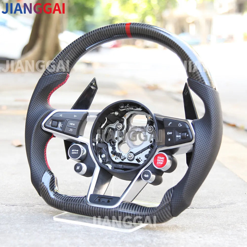 LuxRide™ Carbon Fiber Steering Wheel For Audi R8 TT TTS TTRS Steering Wheel Customized One Start Buttons Sport Wheel Assembly 2016-2023