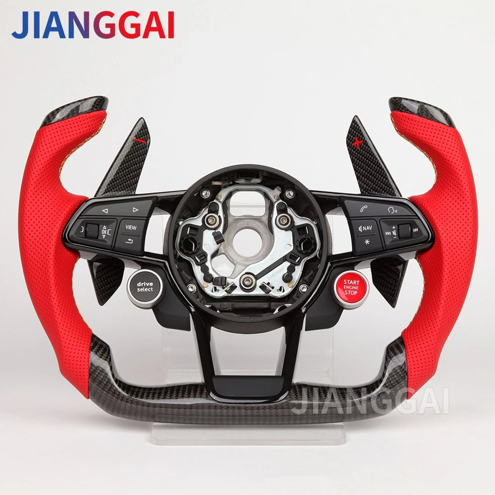 LuxRide™ Carbon Fiber Steering Wheel For Audi R8 TT TTS TTRS Steering Wheel Customized One Start Buttons Sport Wheel Assembly 2016-2023