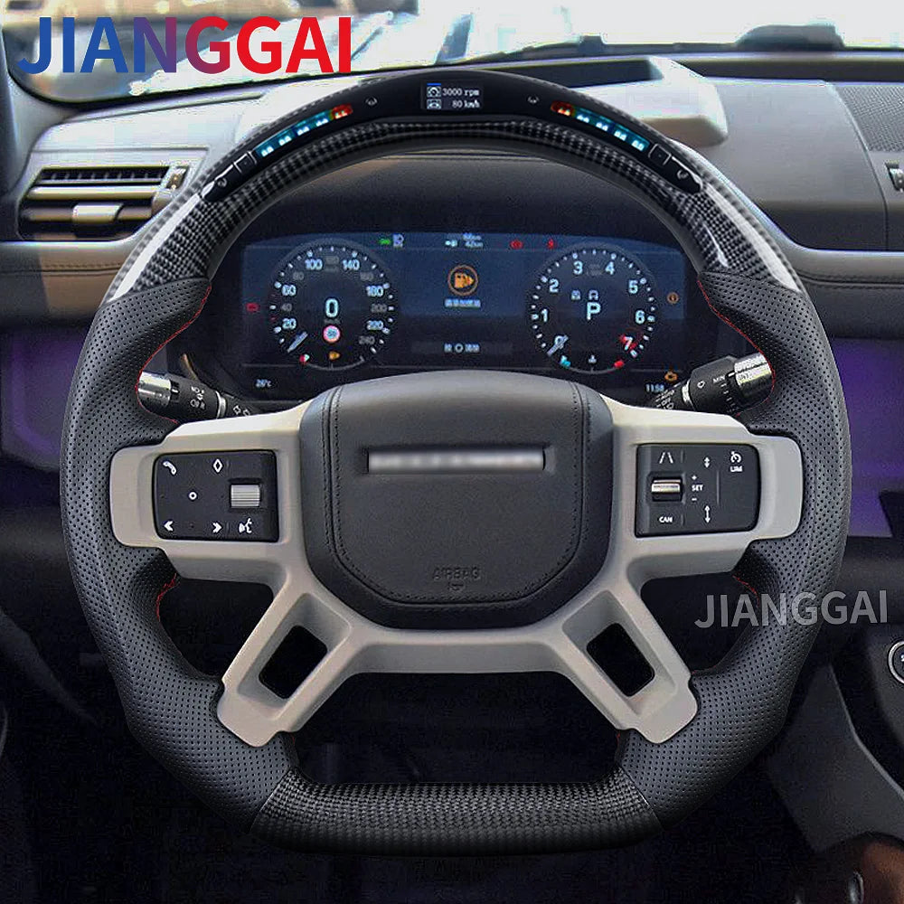 LuxRide™ LED Steering Wheel Fit For Land Rover Defender 2020- 2024 Glossy Carbon Steering Wheel with Paddle Holes & Heating Function