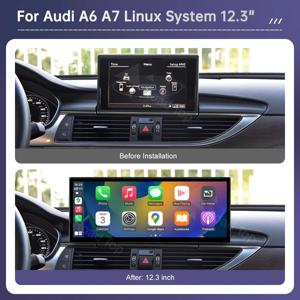 LuxRide™ 12.3" Linux Screen For Audi A6 C6 A7 C7 2011-2018 with Wireless CarPlay Android Auto Airplay Car Radio Player