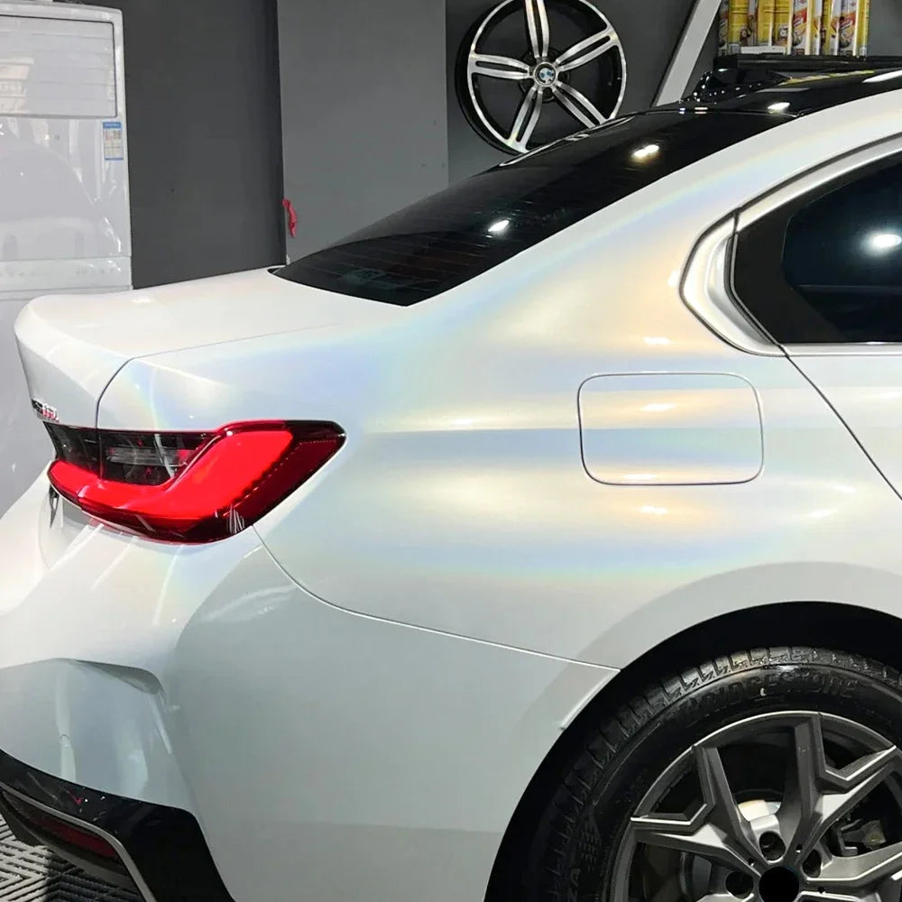 LuxRide™ Highest Quality Glossy Rainbow Laser 5D Iridecence Laser White Vinyl Wrap