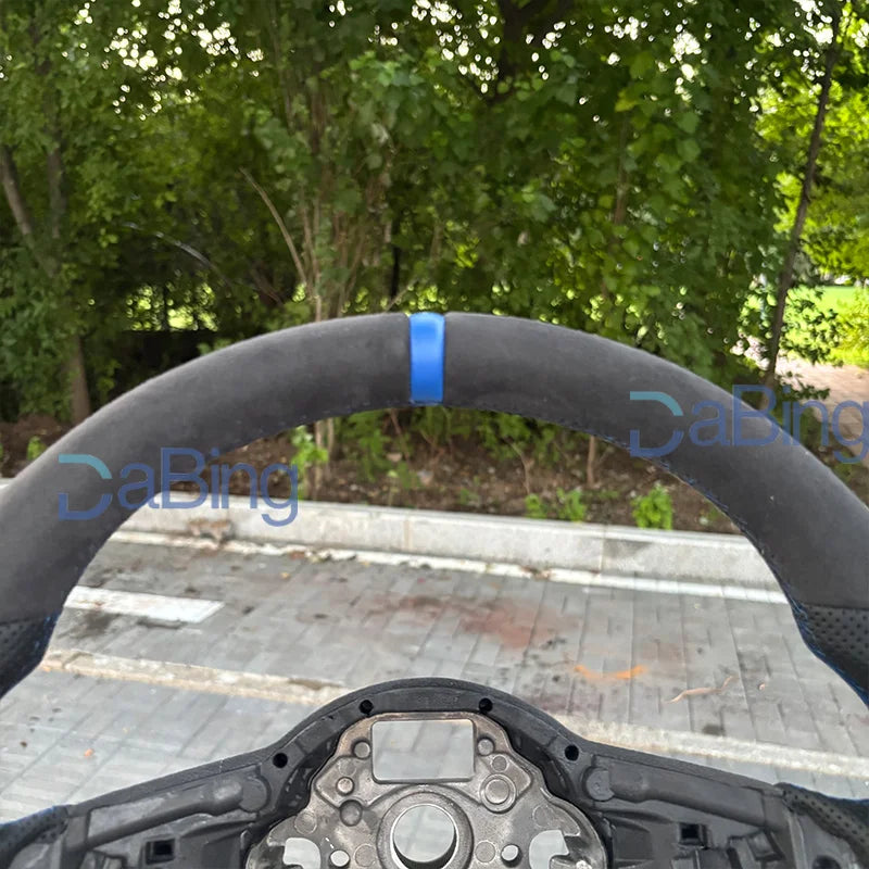 LuxRide™ Steering Wheel Sports Half Alcantara Leather Perforated For VW Golf MK7 7.5 GTI GTD GTE R Polo RLine Blue Stitching