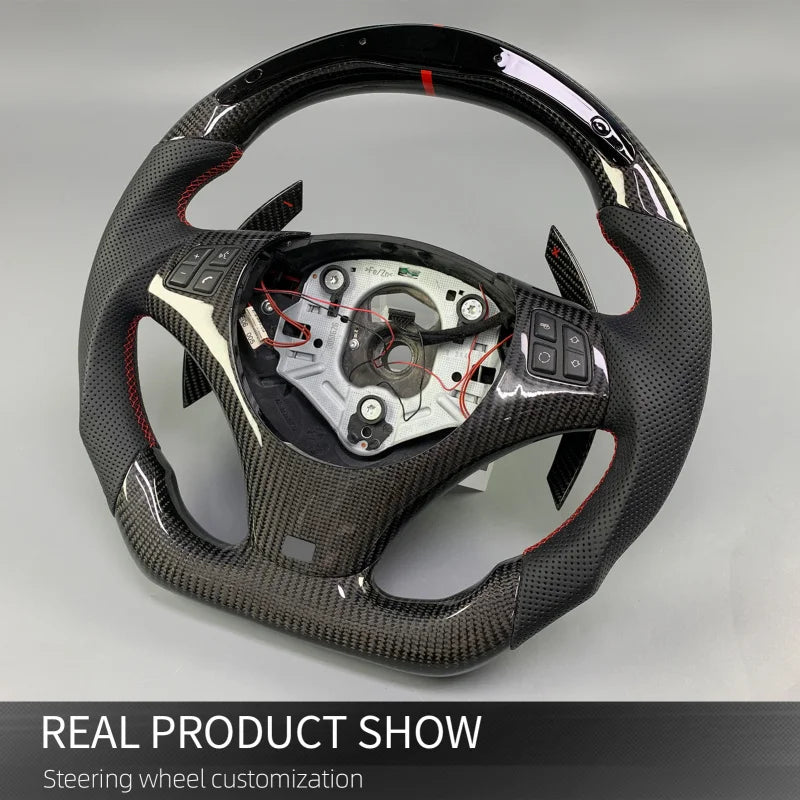 LuxRide™   Carbon Fiber Steering Wheel E90 E91 E92 E93 M3 3-Series 328i 330i 335d 1-Series 135i with LED Rpm